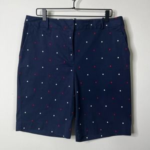 Talbots Heritage Shorts 16 Polka Dot Plus Navy Bermuda Pockets Red White Zipper